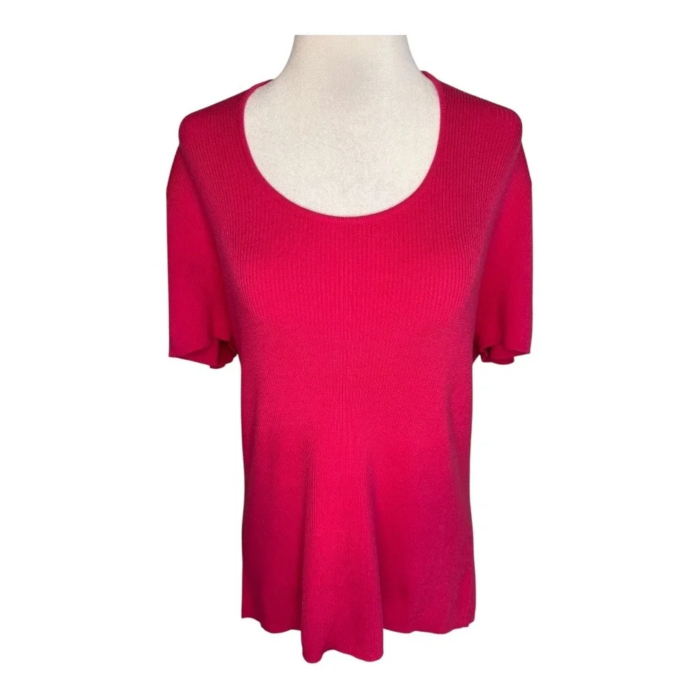 Evie Ribbed Knit Top Womens Medium Short Sleeve Pink‎ Silk Blend Casual NWT